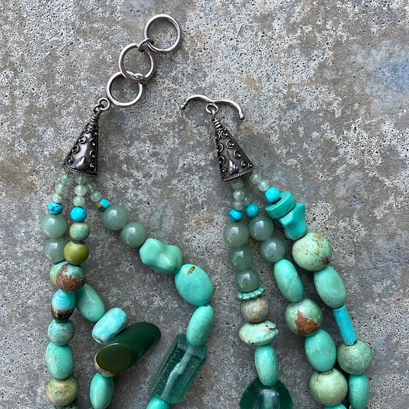 RARE Vintage Tibetan Turquoise & Jade Layered Necklace - Picture 11 of 15